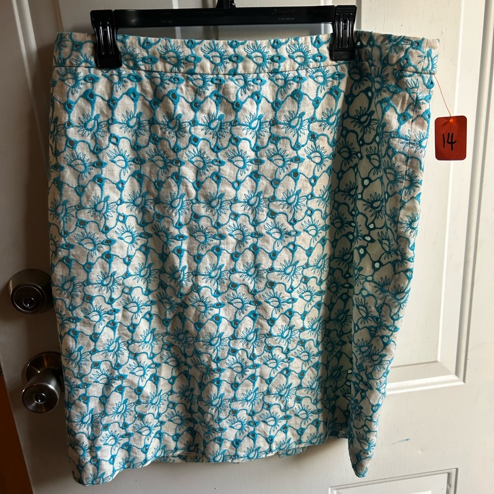 Talbots 14 Floral Blue and White Skirt